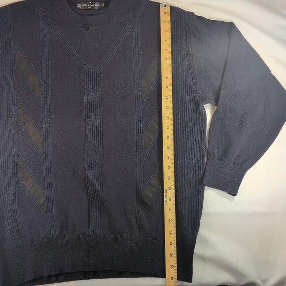Scala Milano XXL Sweater Knit Navy Blue Black Italy Wool Acrylic Men Long Sleeve - Picture 8 of 16